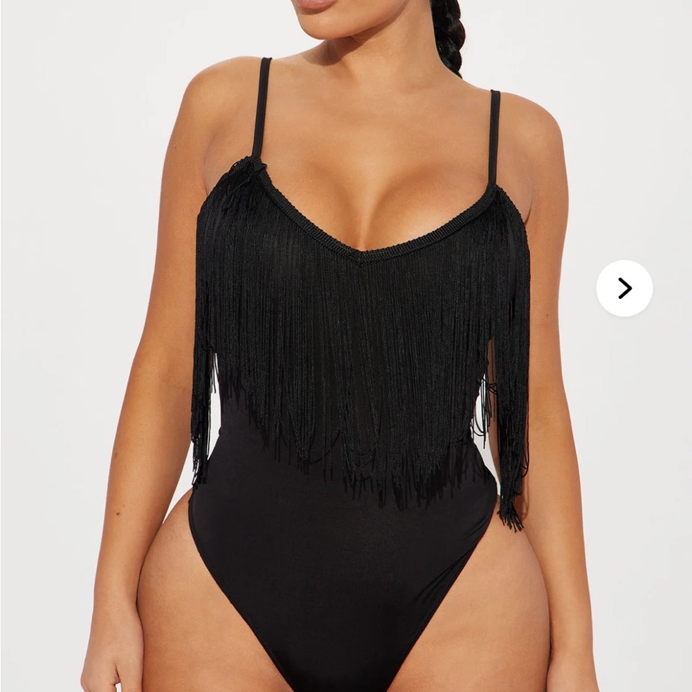 Fashion Nova Black Fringe Bodysuit S